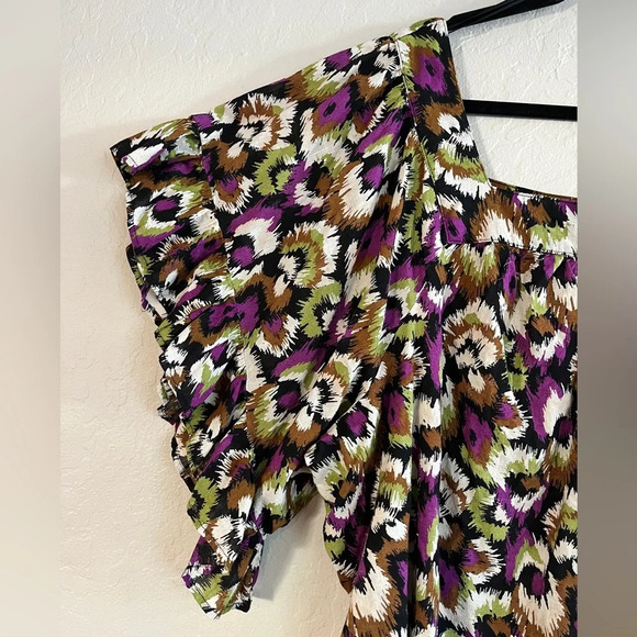 Terra & Sky Square Neck Peasant Multi Colored Pullover Top Flutter Sleeves, 4X - Picture 5 of 10